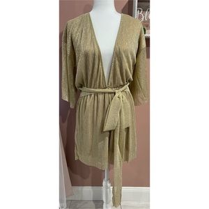 Pretty Little Thing Gold Plisse Tie Front Playsuit Size 22